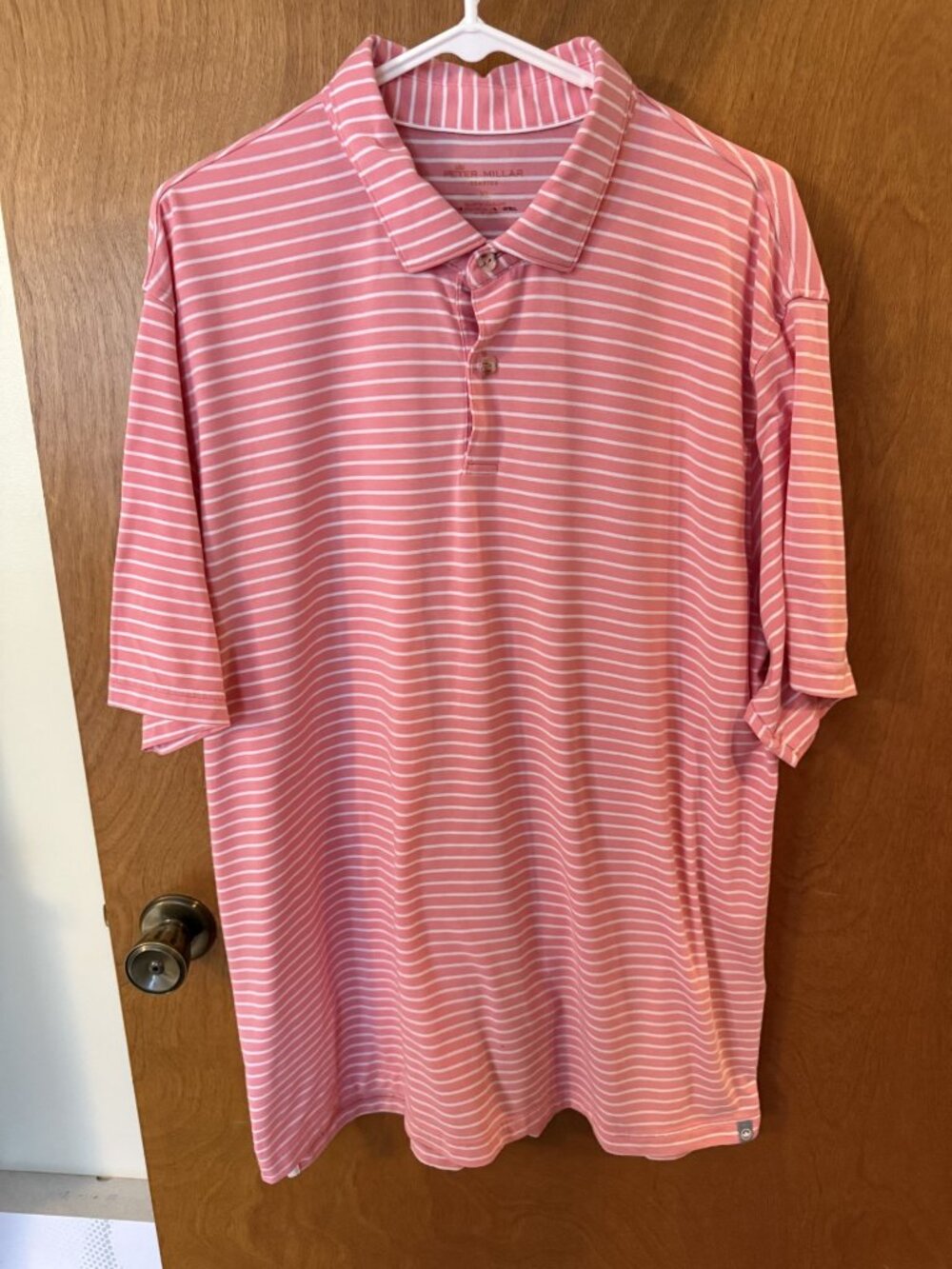 Peter Millar Summer Comfort Seaside Men's Pink Striped Golf Polo Shirt Size XL